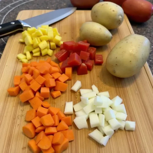 Chop the vegetables for chicken tenderloins