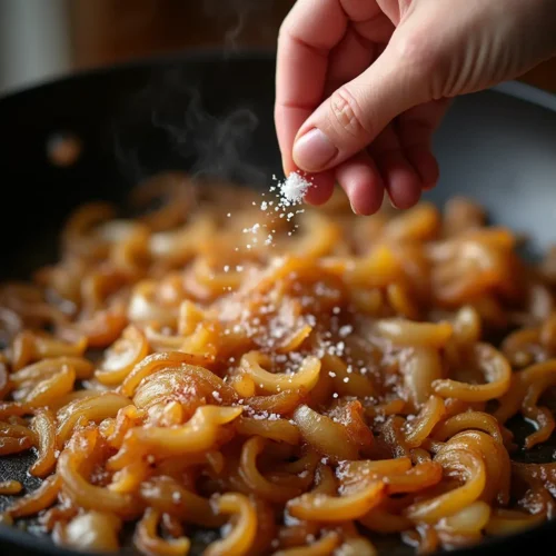 Stir in a pinch of salt to bring out the natural sweetness of the onions.