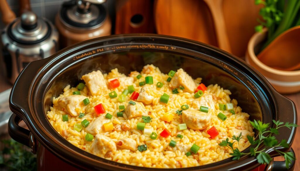 Cheesy Chicken and Rice Crockpot