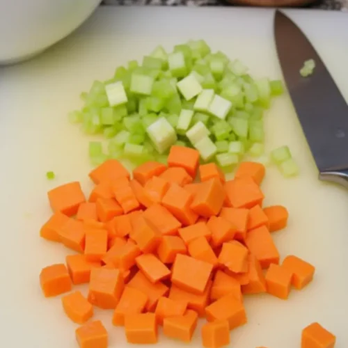 Chop the carrots, celery, and onion into similar-sized pieces