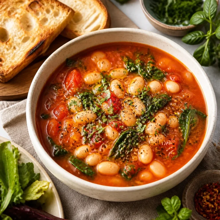 Tomato and white bean soup with greens